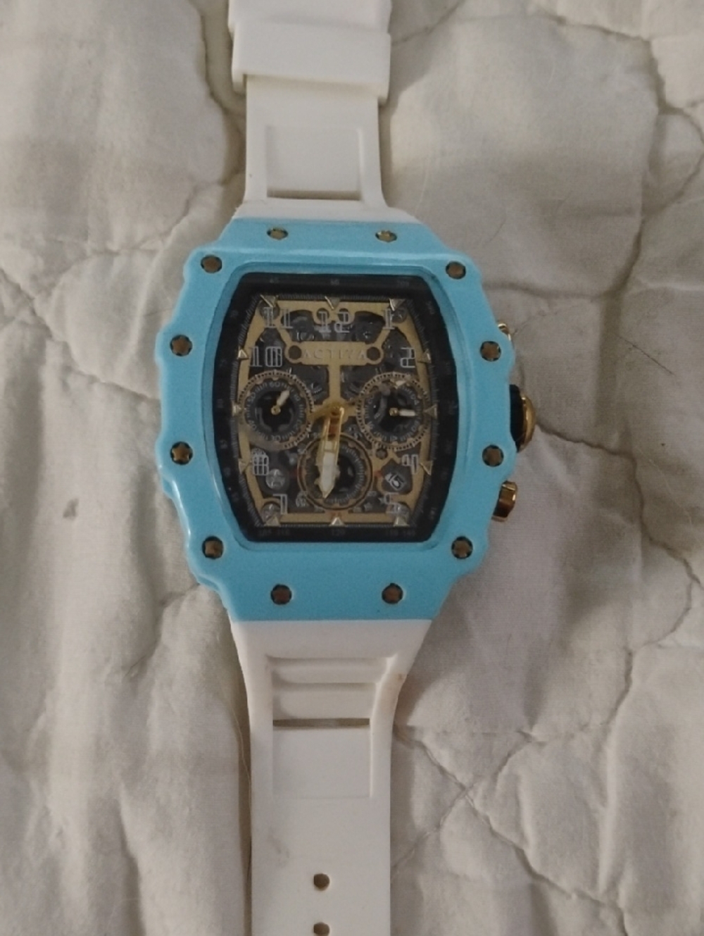 Unbranded Blue and White Sport Smartwatch with Gold Accents